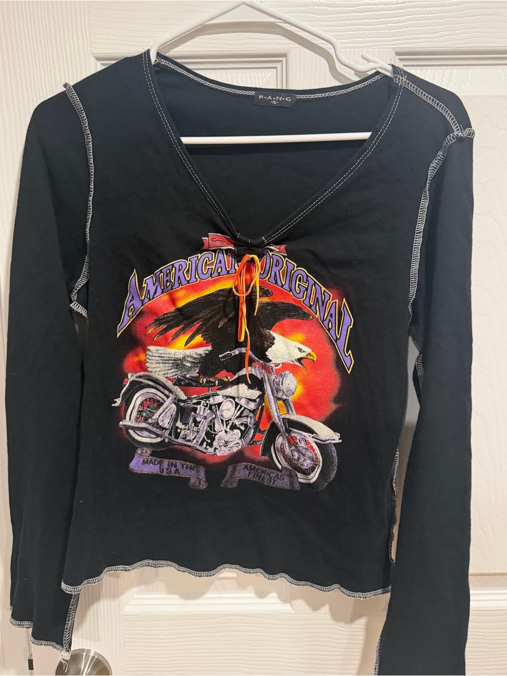 🔥Vintage HARLEY DAVIDSON Y2K “American Original”Eagle Motorcycle Long Sleeve Top